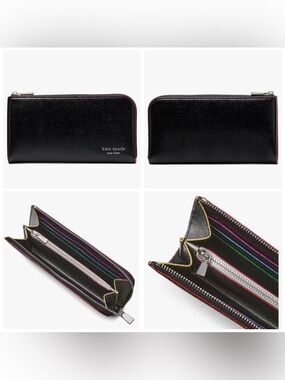 Kate Spade Devin Glitter Edged Zip Around Continental Wallet Patent Saffiano